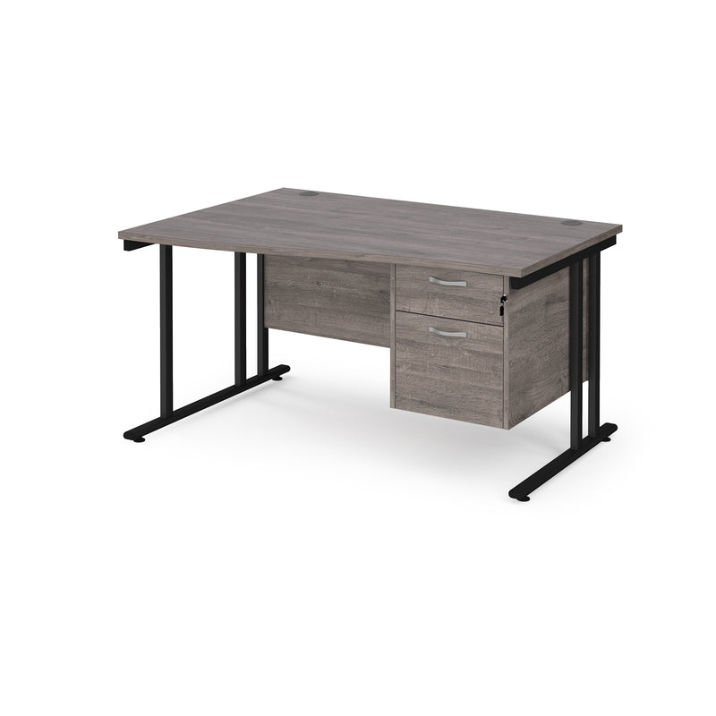 Maestro 25 Wave Desk With Cantilever Leg & Fixed 2 Drawer Pedestal - Grey Oak - NWOF