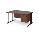 Maestro 25 Wave Desk With Cantilever Leg & Fixed 2 Drawer Pedestal - Walnut - NWOF
