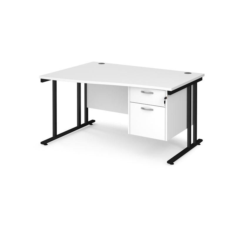 Maestro 25 Wave Desk With Cantilever Leg & Fixed 2 Drawer Pedestal - White - NWOF