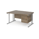 Dams Maestro 25 Wave desk with Nebraska Oak finish, cantilever leg and fixed 2-drawer pedestal, modern office furniture.