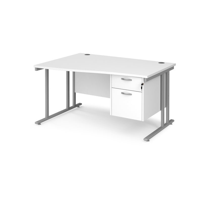 Maestro 25 Wave Desk With Cantilever Leg & Fixed 2 Drawer Pedestal - White - NWOF