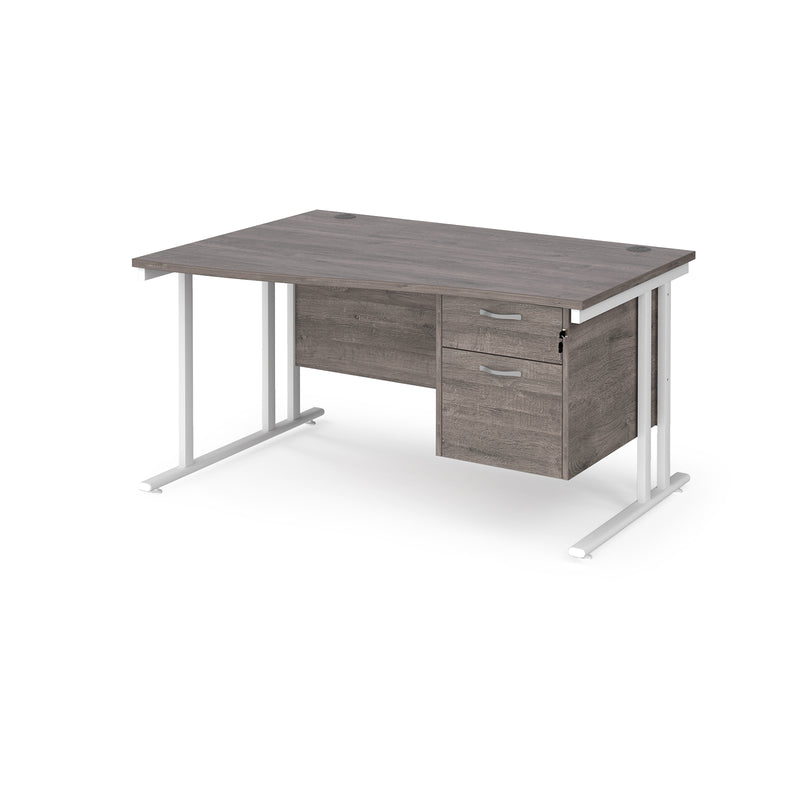 Maestro 25 Wave Desk With Cantilever Leg & Fixed 2 Drawer Pedestal - Grey Oak - NWOF