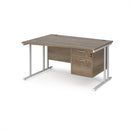 Dams Maestro 25 Wave Desk with Nebraska Oak finish, cantilever legs, and fixed 2-drawer pedestal, modern office furniture.