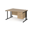 Dams Maestro 25 Wave desk with Kendal Oak finish, cantilever leg, and fixed 3-drawer pedestal shown in the image.