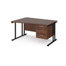Maestro 25 Wave Desk With Cantilever Leg & Fixed 3 Drawer Pedestal - Walnut - NWOF