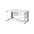 Maestro 25 Wave Desk With Cantilever Leg & Fixed 3 Drawer Pedestal - White - NWOF