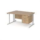 Dams Maestro 25 Wave Desk with Kendal Oak finish, cantilever leg, and fixed 3-drawer pedestal, modern office workspace furniture