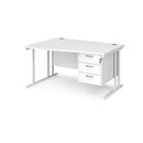 Maestro 25 Wave Desk With Cantilever Leg & Fixed 3 Drawer Pedestal - White - NWOF