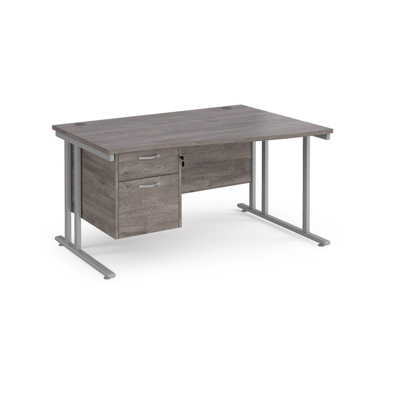 Maestro 25 Wave Desk With Cantilever Leg & Fixed 2 Drawer Pedestal - Grey Oak - NWOF