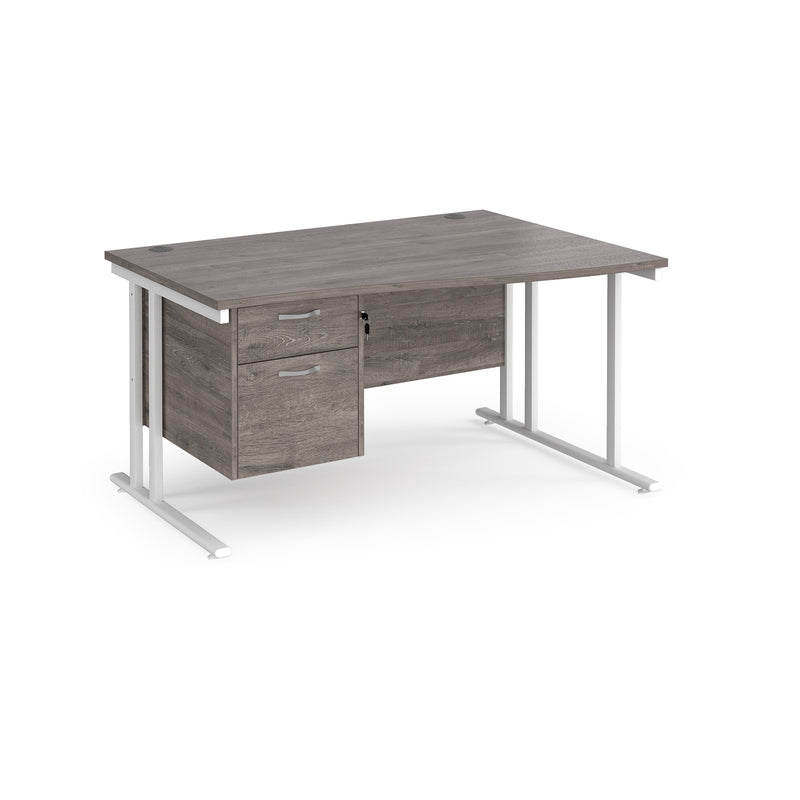 Maestro 25 Wave Desk With Cantilever Leg & Fixed 2 Drawer Pedestal - Grey Oak - NWOF