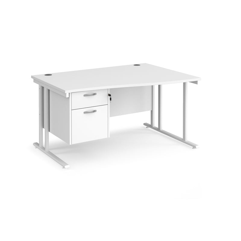 Maestro 25 Wave Desk With Cantilever Leg & Fixed 2 Drawer Pedestal - White - NWOF