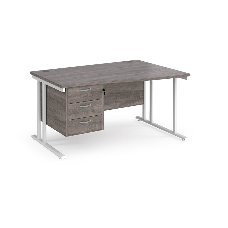 Maestro 25 Wave Desk With Cantilever Leg & Fixed 3 Drawer Pedestal - Grey Oak - NWOF