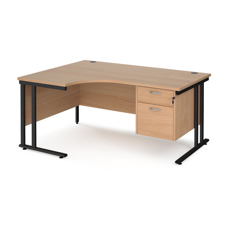 Maestro 25 Ergonomic Desk With Cantilever Leg & Fixed 2 Drawer Pedestal - Beech - NWOF