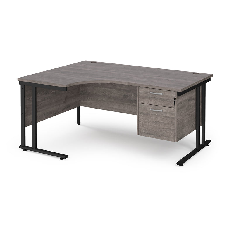 Maestro 25 Ergonomic Desk With Cantilever Leg & Fixed 2 Drawer Pedestal - Grey Oak - NWOF