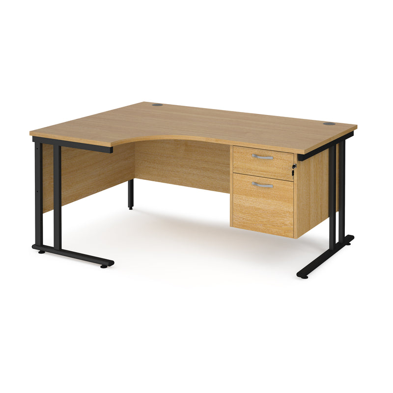 Maestro 25 Ergonomic Desk With Cantilever Leg & Fixed 2 Drawer Pedestal - Oak - NWOF