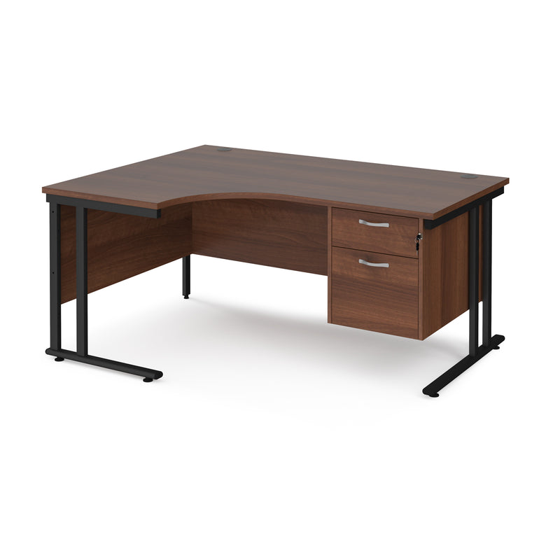 Maestro 25 Ergonomic Desk With Cantilever Leg & Fixed 2 Drawer Pedestal - Walnut - NWOF