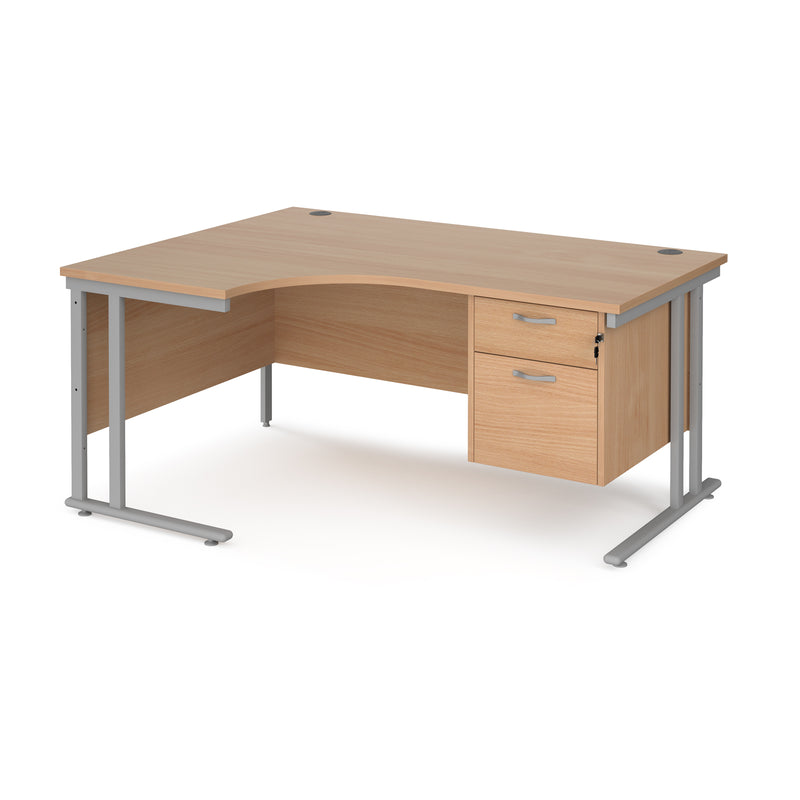 Maestro 25 Ergonomic Desk With Cantilever Leg & Fixed 2 Drawer Pedestal - Beech - NWOF