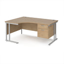 Dams Maestro 25 ergonomic desk with Kendal Oak finish, cantilever leg design, and fixed 2-drawer pedestal for office workspace.