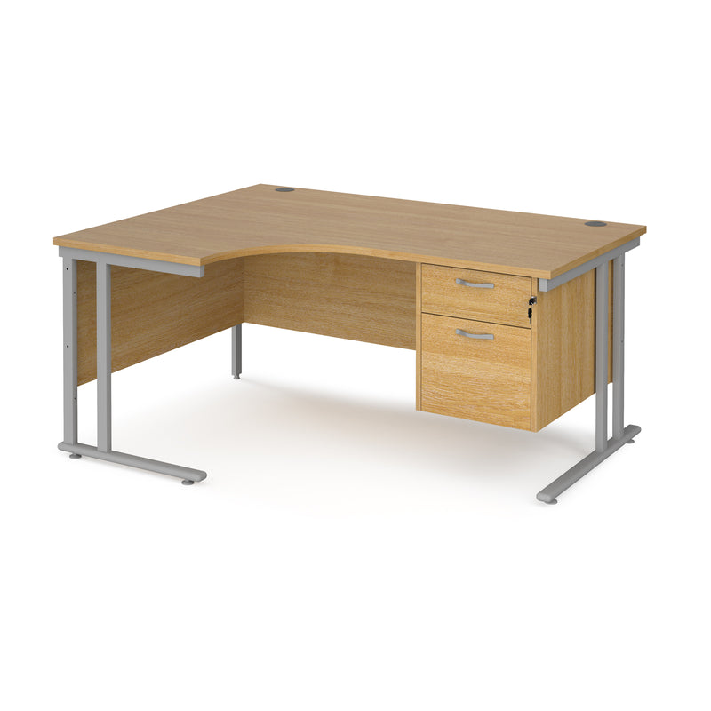 Maestro 25 Ergonomic Desk With Cantilever Leg & Fixed 2 Drawer Pedestal - Oak - NWOF