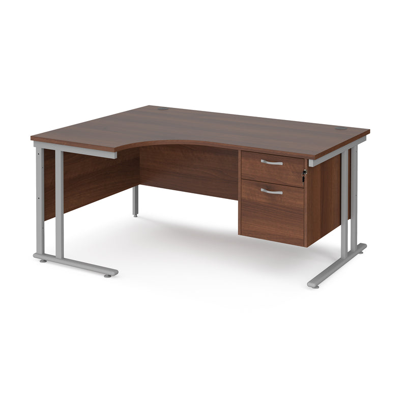 Maestro 25 Ergonomic Desk With Cantilever Leg & Fixed 2 Drawer Pedestal - Walnut - NWOF