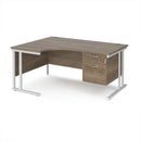 Dams Maestro 25 ergonomic desk with Nebraska Oak finish, cantilever leg, and fixed 2-drawer pedestal, viewed from the front.