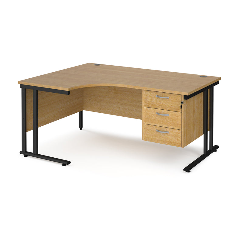 Maestro 25 Ergonomic Desk With Cantilever Leg & Fixed 3 Drawer Pedestal - Oak - NWOF