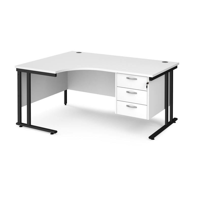 Maestro 25 Ergonomic Desk With Cantilever Leg & Fixed 3 Drawer Pedestal - White - NWOF