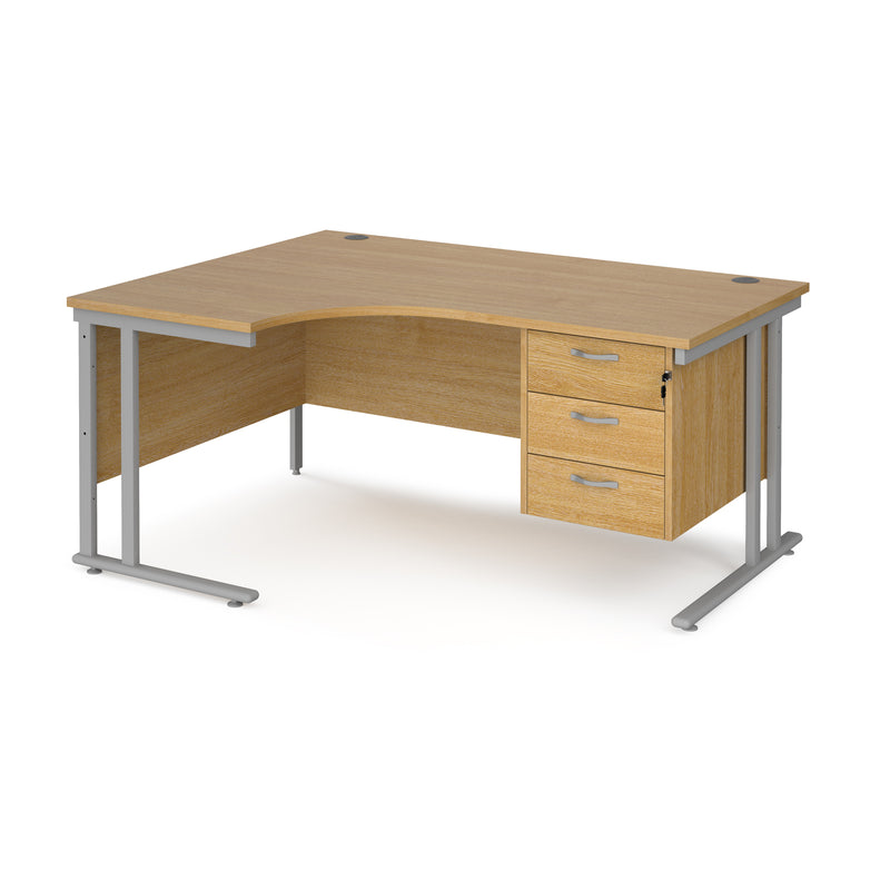 Maestro 25 Ergonomic Desk With Cantilever Leg & Fixed 3 Drawer Pedestal - Oak - NWOF