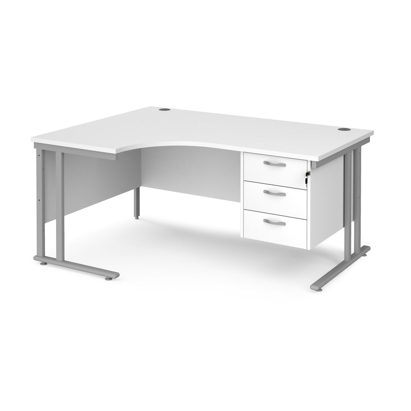 Maestro 25 Ergonomic Desk With Cantilever Leg & Fixed 3 Drawer Pedestal - White - NWOF