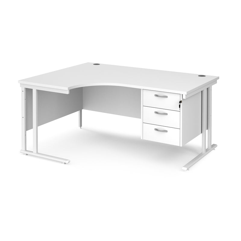 Maestro 25 Ergonomic Desk With Cantilever Leg & Fixed 3 Drawer Pedestal - White - NWOF