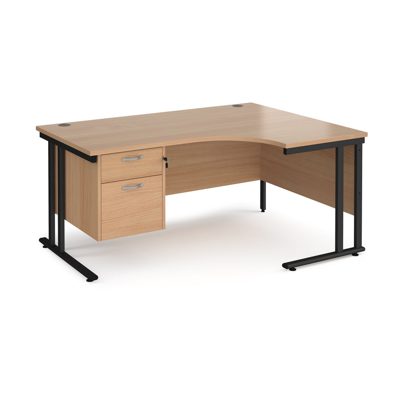 Maestro 25 Ergonomic Desk With Cantilever Leg & Fixed 2 Drawer Pedestal - Beech - NWOF