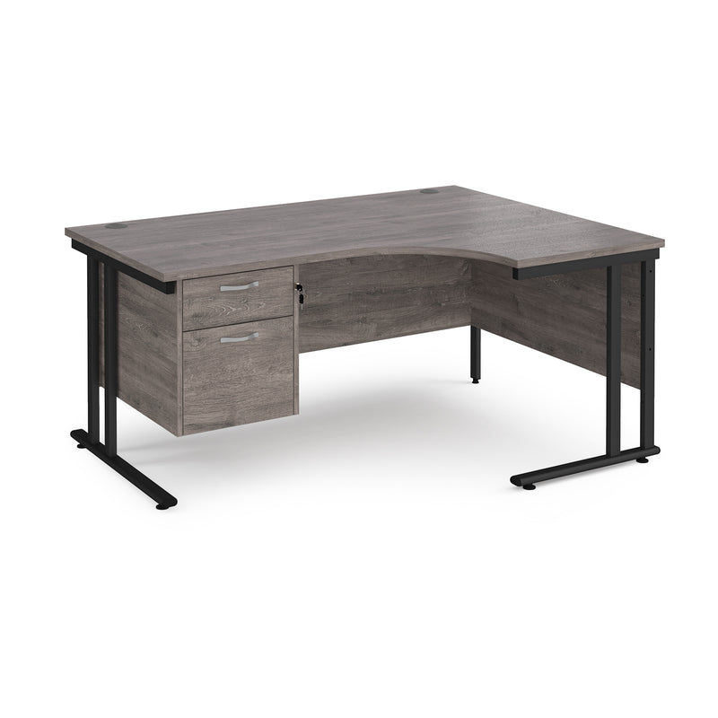 Maestro 25 Ergonomic Desk With Cantilever Leg & Fixed 2 Drawer Pedestal - Grey Oak - NWOF