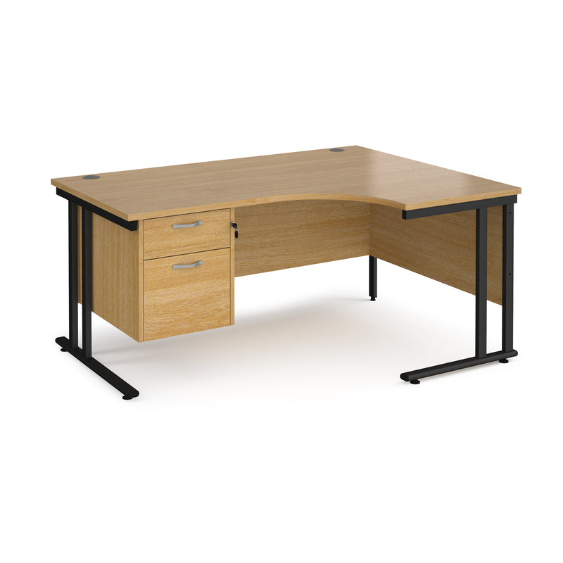 Maestro 25 Ergonomic Desk With Cantilever Leg & Fixed 2 Drawer Pedestal - Oak - NWOF