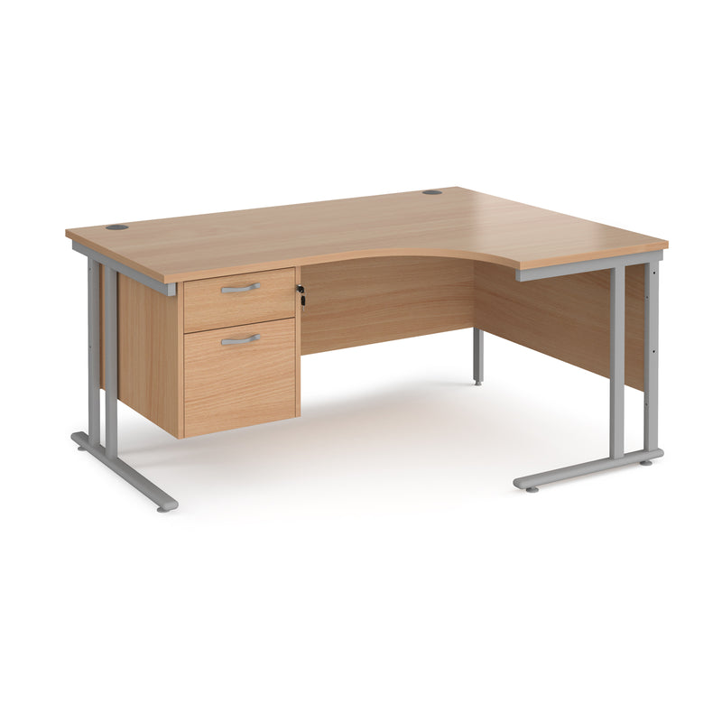 Maestro 25 Ergonomic Desk With Cantilever Leg & Fixed 2 Drawer Pedestal - Beech - NWOF