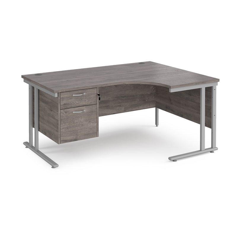 Maestro 25 Ergonomic Desk With Cantilever Leg & Fixed 2 Drawer Pedestal - Grey Oak - NWOF