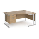 Dams Maestro 25 ergonomic desk with Kendal Oak finish, cantilever leg, and fixed 2-drawer pedestal for office workspace.