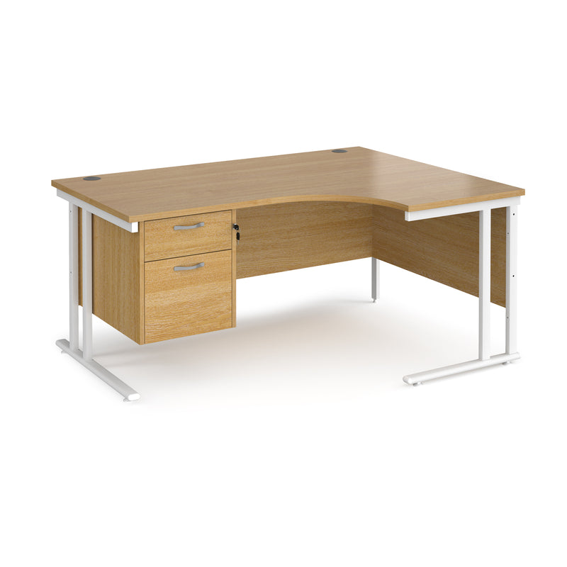 Maestro 25 Ergonomic Desk With Cantilever Leg & Fixed 2 Drawer Pedestal - Oak - NWOF