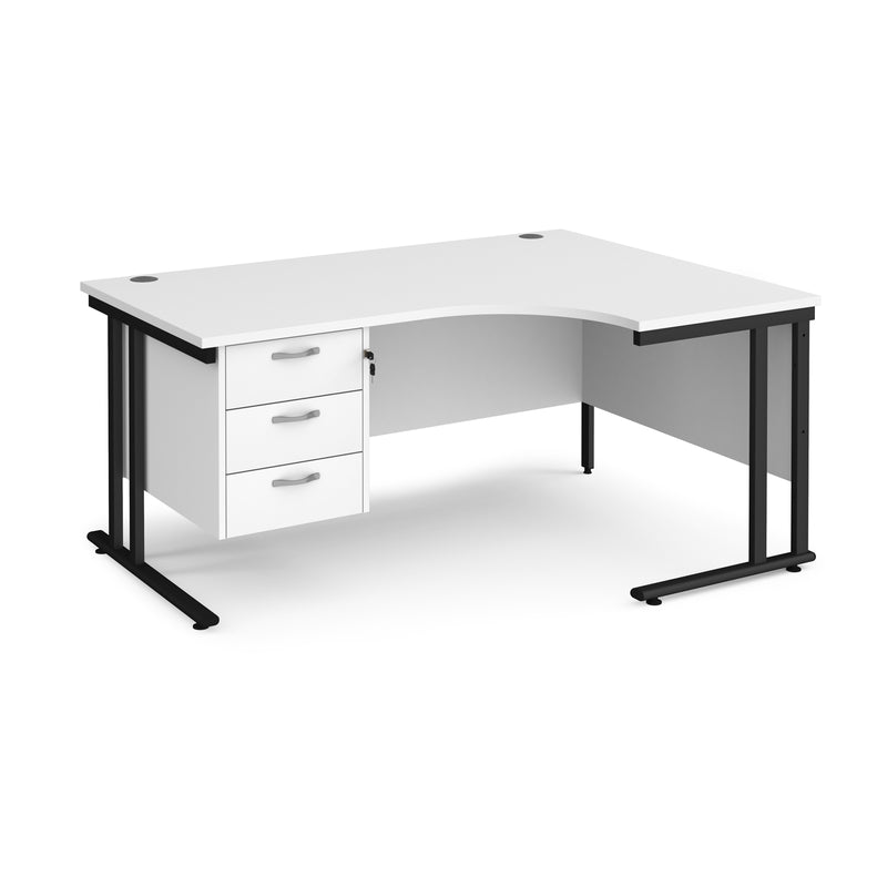 Maestro 25 Ergonomic Desk With Cantilever Leg & Fixed 3 Drawer Pedestal - White - NWOF