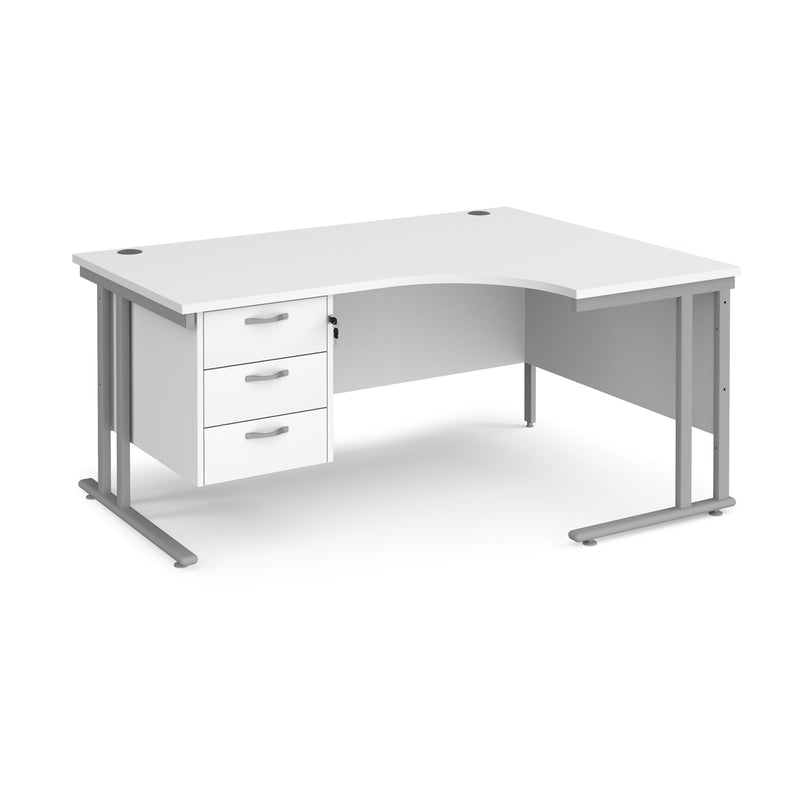 Maestro 25 Ergonomic Desk With Cantilever Leg & Fixed 3 Drawer Pedestal - White - NWOF