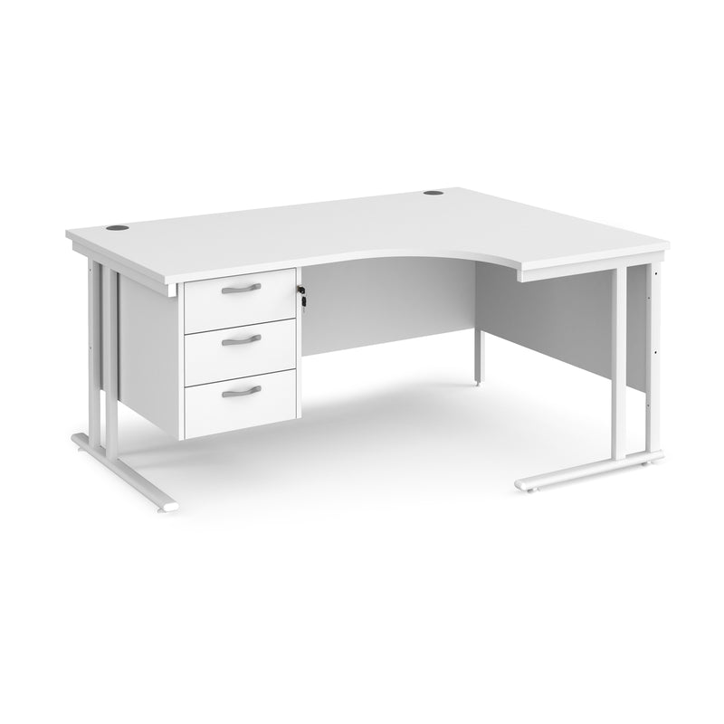 Maestro 25 Ergonomic Desk With Cantilever Leg & Fixed 3 Drawer Pedestal - White - NWOF