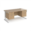 Dams Maestro 25 straight desk with cantilever legs, 800mm deep, featuring two fixed 2-drawer pedestals in white finish.