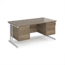 Dams Maestro 25 straight desk with 800mm depth, two fixed 2-drawer pedestals, cantilever legs, and white finish.