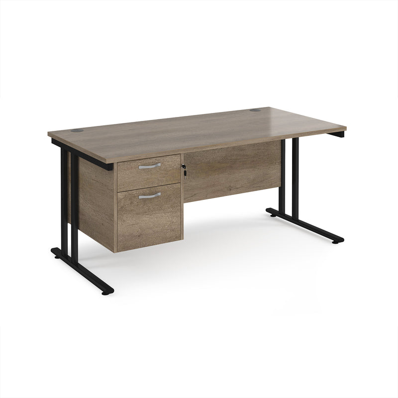 Maestro 25 Straight Desk 800mm Deep With Fixed 2 Drawer Pedestal & Cantilever Leg - Nebraska Oak - NWOF