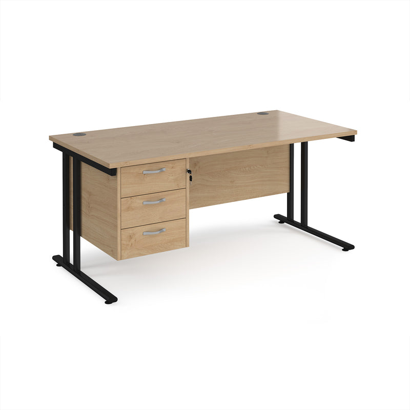 Maestro 25 Straight Desk 800mm Deep With Fixed 3 Drawer Pedestal & Cantilever Leg - Kendal Oak - NWOF