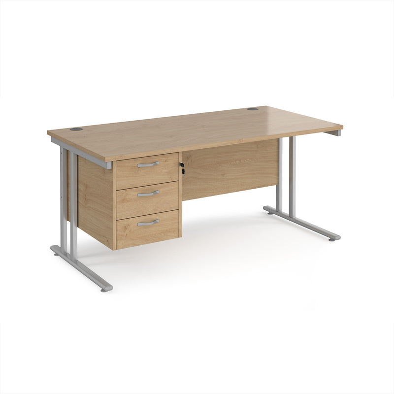 Maestro 25 Straight Desk 800mm Deep With Fixed 3 Drawer Pedestal & Cantilever Leg - Kendal Oak - NWOF