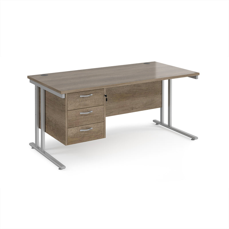 Maestro 25 Straight Desk 800mm Deep With Fixed 3 Drawer Pedestal & Cantilever Leg - Nebraska Oak - NWOF