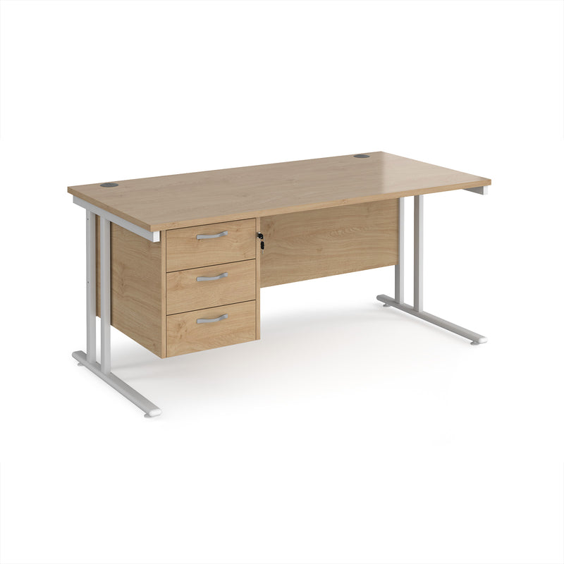 Maestro 25 Straight Desk 800mm Deep With Fixed 3 Drawer Pedestal & Cantilever Leg - Kendal Oak - NWOF