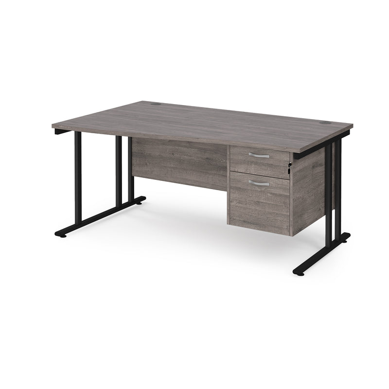 Maestro 25 Wave Desk With Cantilever Leg & Fixed 2 Drawer Pedestal - Grey Oak - NWOF