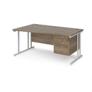 Dams Maestro 25 Wave Desk with Nebraska Oak finish, cantilever legs, and fixed two-drawer pedestal for office workspace.