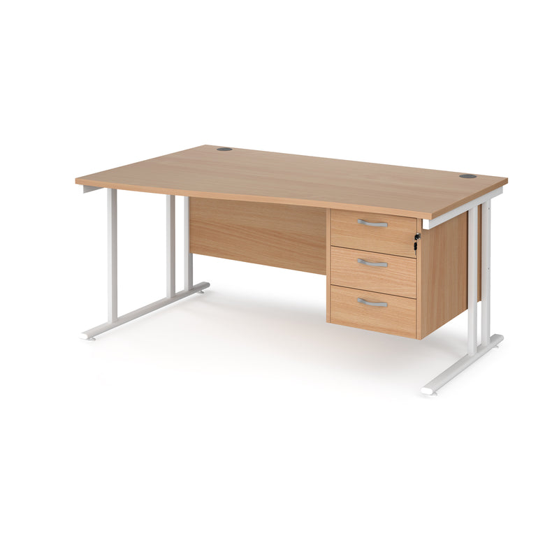 Maestro 25 Wave Desk With Cantilever Leg & Fixed 3 Drawer Pedestal - Beech - NWOF